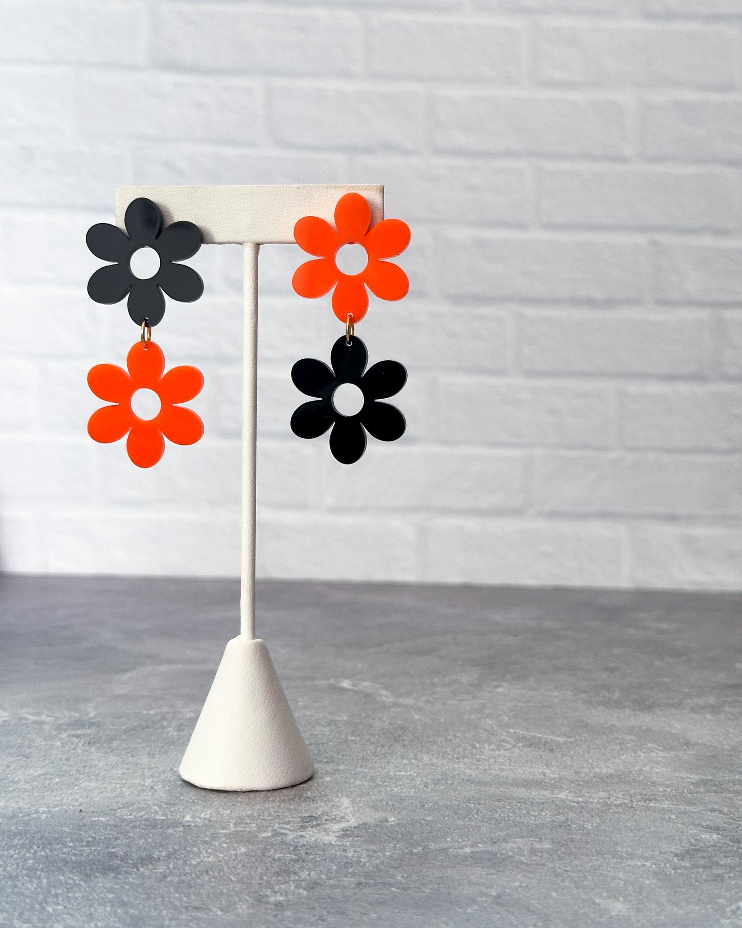 Orange & Black Flower Drop Earrings