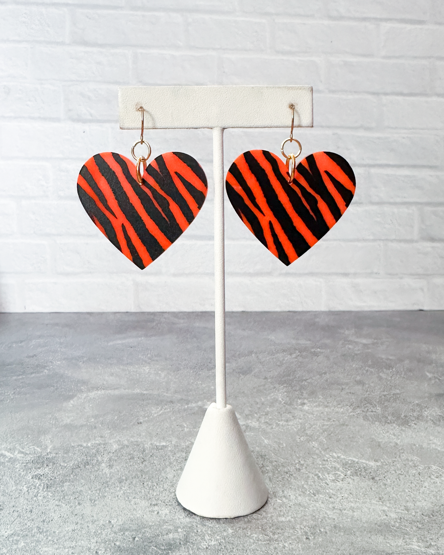 Tiger Striped Heart Earrings