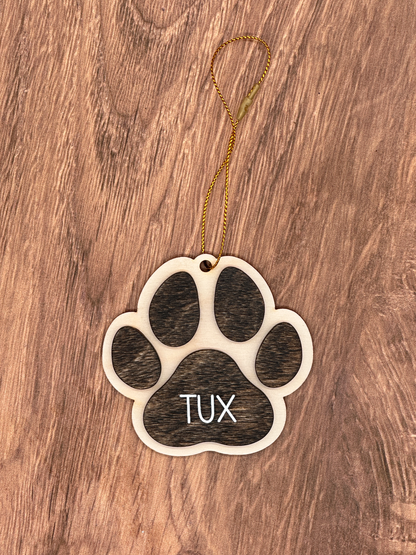 Personalized Wooden Paw Print Ornament