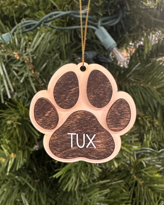 Personalized Wooden Paw Print Ornament